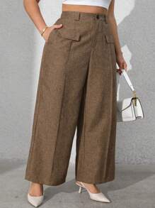 Vionelle Pantalones de traje informales con bolsillo delantero para mujer de talla grande - Marrón - Ver 7