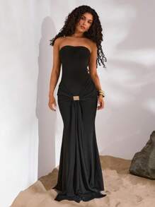 Opulessa New Spice Girls Out On The Street Holiday Day Knit Tight One-Line Shoulder Collar Belt Wrap Buttock Metal Buckle Floor Length Ladies Dress, Sexy Dress, Black Knit Dress, Tall Ladies, Beach Party Wearing Sexy Ladies Dress, Going Out On Date Dress, Beach Party Wearing Sexy Ladies, Music Festival Out On The Street Party Ladies Dress, Party Dresses For Women Women Cocktail Dresses