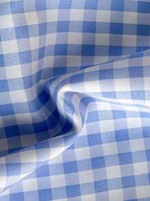 SHEIN Young Girls Summer Square Collar Cap Sleeve T-Shirt Top, Using Woven Fabric, Loose Version, Blue And White Checkered Elegant Style Fashion, Lovely Design Of Cap Sleeve, Sleeve Accessories Lace Decoration Is Exquisite And Beautiful, Clothes Decorated With A Flower Decoration, Adding A Touch Of Sweet And . Suitable For Garden Photography, Outing, Seaside Holiday, Home Relaxation, Dancing, Sports, Party