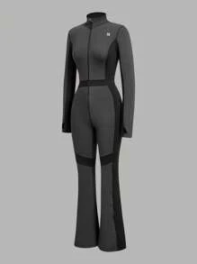 In My Nature Women's Minimalist Fashion Casual Long Sleeve Jumpsuit For Everyday Wear - Dark Grey - View 1