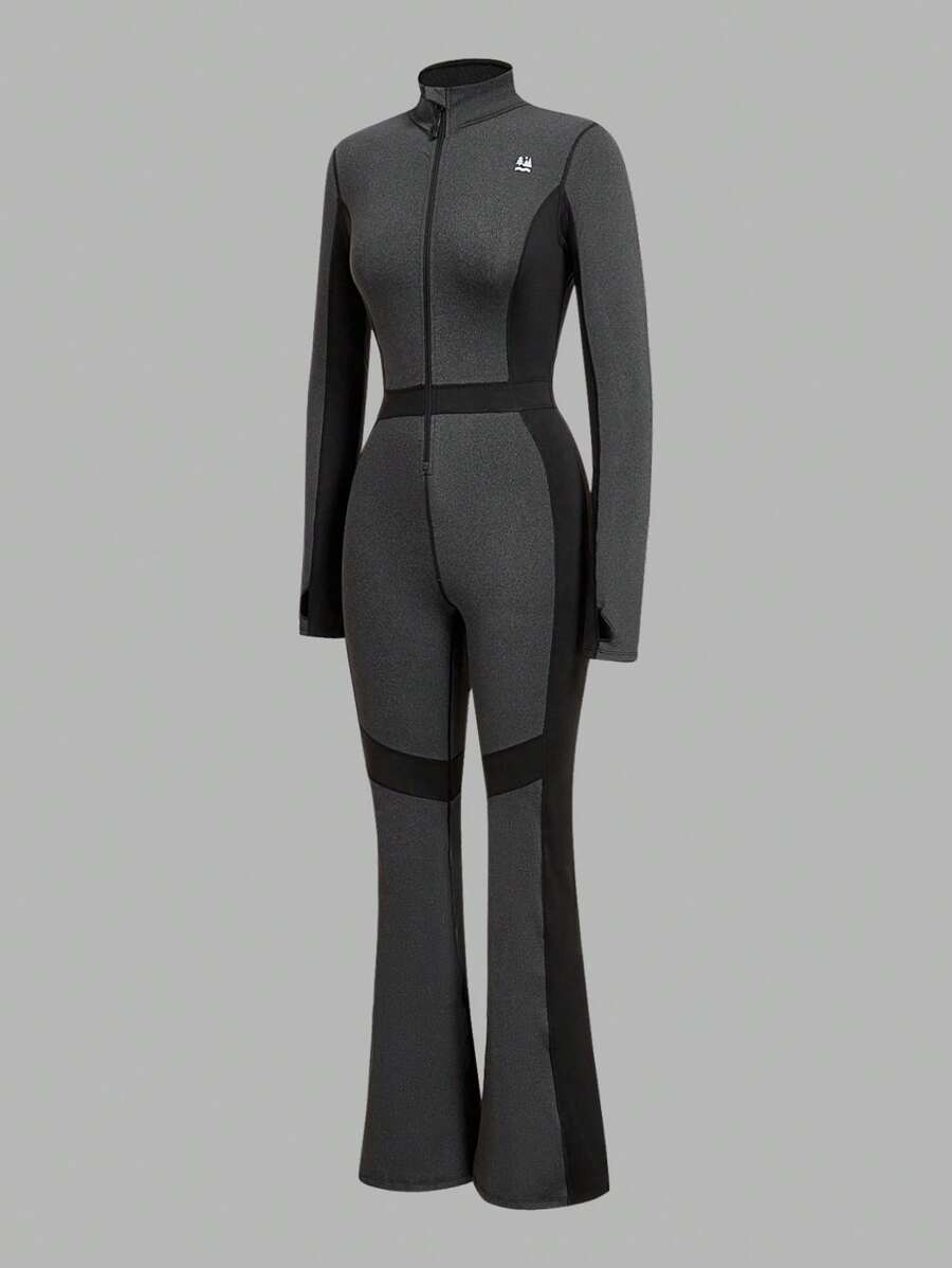 In My Nature Women's Minimalist Fashion Casual Long Sleeve Jumpsuit For Everyday Wear - Dark Grey - View 1