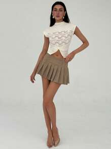 Aloruh Young Sexy Lady Super Skirt With Buttons - Khaki - View 3
