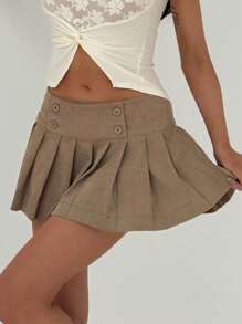 Aloruh Young Sexy Lady Super Skirt With Buttons - Khaki - View 6