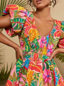 Travachic Summer Beach Woman Tropical Print Butterfly Sleeve White Dress - Multicolor - View 5