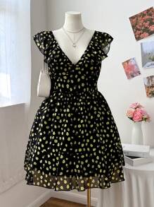 Flirla V-Neck Floral Print Cap Sleeve Cinched Waist Short Dress - Multicolor - View 4