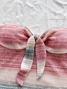 Soleia Women Floral Mesh Patchwork Colorful Knotted Front Sleeveless Slim Waist A-Line Mini Dress, Fit For Vacation, Party, Date, Afternoon Tea - Multicolor - View 2