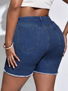 SHEIN SXY Plus Size Classic Denim Shorts, Fashionable And Suitable For Autumn Autumn Outfits For Women Festival Outfits Casual Biker Shorts - Medium Wash - View 2