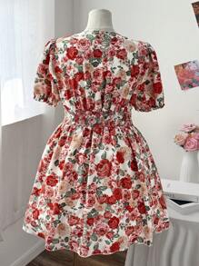 Flirla Romantic Tie-Knot Waist Short Sleeve Midi Dress - Pink - View 8