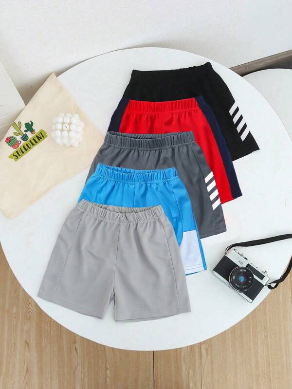SHEIN 4 Pairs Casual Sports Athletic Mesh Shorts For Boys, Cute Holiday/Summer Suitable For Daily, School, Travel, Sports, Spring/Summer
