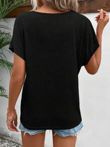 SHEIN Frenchy Camiseta de manga de murciélago de unicolor simple y versátil