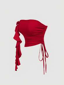 SHEIN MOD 2 件红色可爱 3D 花卉女士套装，情人节装扮，约会夜装 - 紅色 - 查看 3