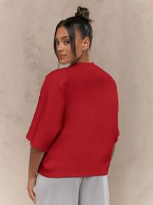 MISSGUIDED Oversized Scuba T-Shirt Contemporary Casual Basic Essential Loungewear Weekend Streetwear Modern Fashion Top Spring Summer - Red - View 2