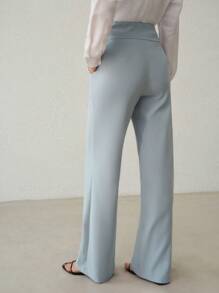 SHEIN x PRISCILA & JIMENA MOTF PREMIUM METAL STRAIGHT LEG SUIT PANTS - Dusty Blue - View 6