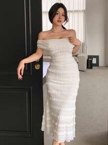 DAZY Damen Off-Shoulder Spitzenkleid für Partys, Hochzeiten, Geburtstage, Homecoming, elegantes Sommerkleid für Hochzeiten