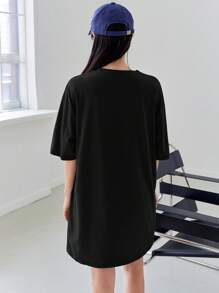 DAZY 标语图案落肩 T 恤连衣裙小码连衣裙太阳裙，休闲女装