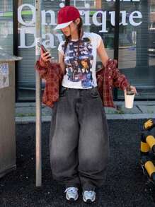 DAZY 女式复古水洗破洞牛仔裤，四季皆宜，宽松牛仔裤