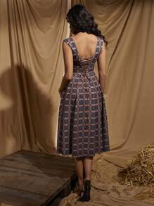 COSMINA Abito mini elegante e vacanziero in stile plaid con lacci, primavera/estate