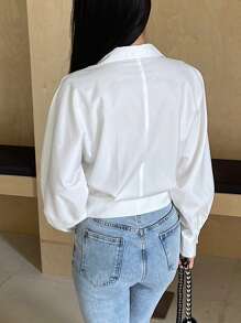 DAZY Solid Color Asymmetrical Collar Long Sleeve Blouse For Women,Fall Clothes - White - View 2