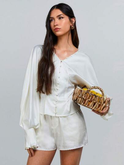 Athîral 女士简约纯色长袖衬衫，适合夏季