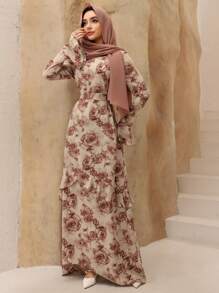 Graceveil Women's Ruffle Long Sleeve Cinched Waist Waist A-Line Retro Romantic Dress,Modest - Multicolor - View 4