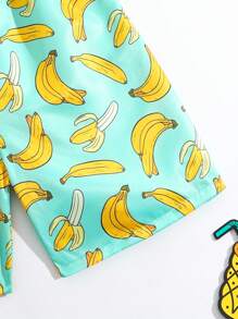 Tween Boys' Swim Trunks, Banana Pattern Print, Woven Fabric, Beach Shorts Kids Swimming ,Kids Beachwear - Multicolor - View 3