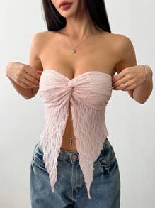 SHEIN LUNE Áo crop top Bandeau cho nữ, áo hai dây ren hở lưng gợi cảm, thiết kế dây đeo vai hở vai theo phong cách cổ điển, ôm vừa vặn, màu hồng mùa hè - Hồng - Xem 5