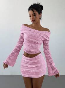 Aloruh Autumn/Winter New Off-The-Shoulder Lace Women Top - Pink - View 1