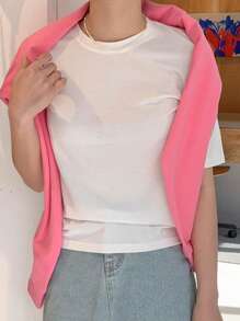 DAZY 純色圓領短袖t恤 - 白色 - 查看 3