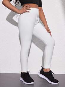 SHEIN Tween 女童休闲运动百搭高弹力针织紧身裤，白色