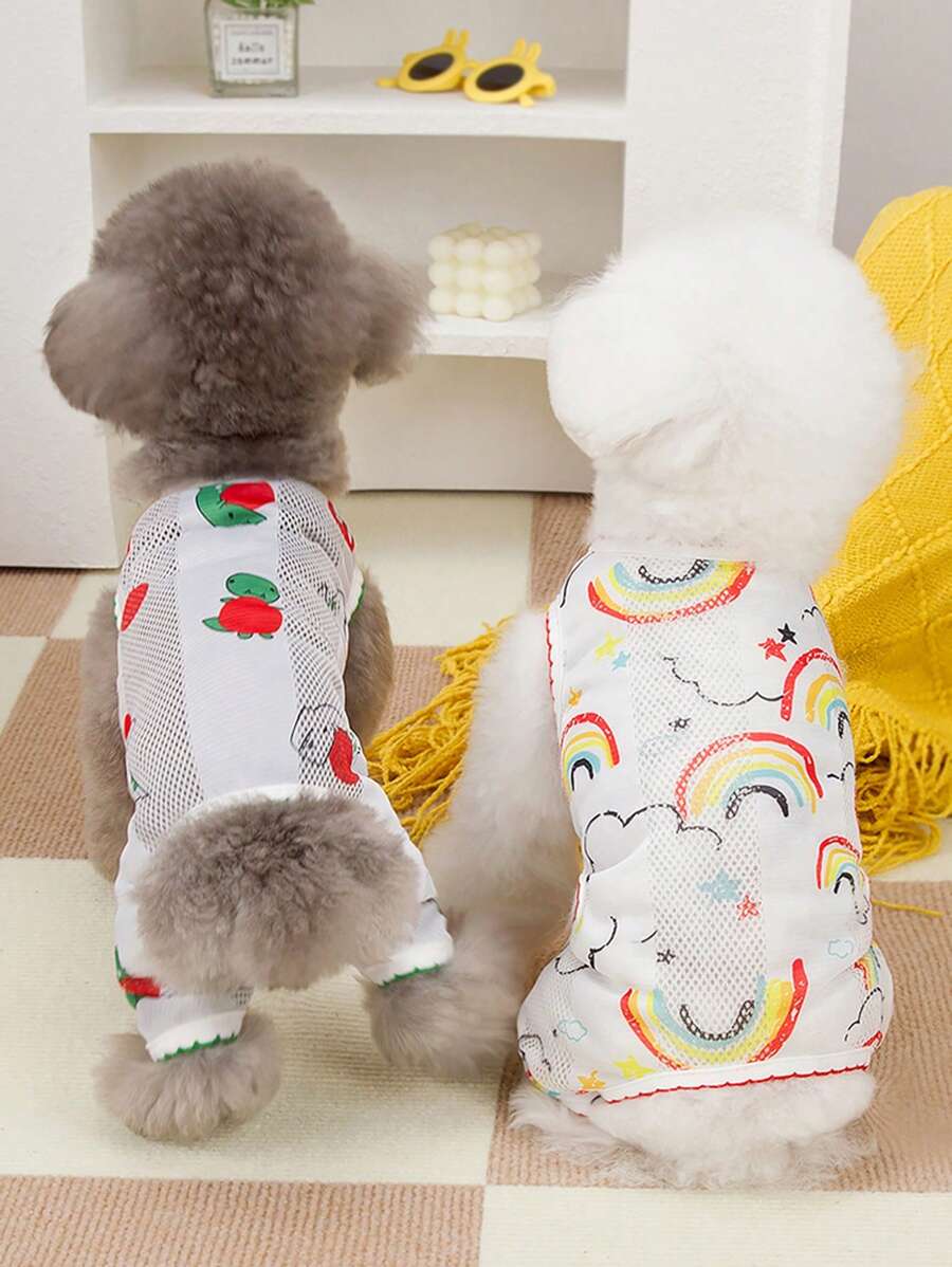 PETSIN Spring/Summer White Cute & Lively Casual Style Cartoon Rainbow Pattern Mesh Breathable Pet Jumpsuits