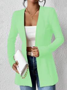 Chiquease Women's Solid Color Collarless Cinched Waist Casual Jacket - Olive Green - View 4