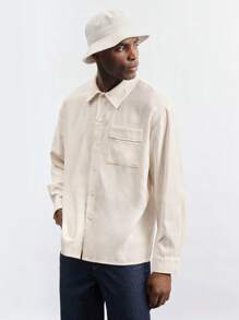 Maija Camisa de manga larga de unicolor casual y versátil para hombres - Albaricoque - Ver 4