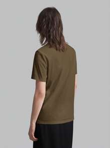 Ontre 2026SS New Solid Color Minimalist Daily Wear, Women's Round Neck Short Sleeve T-Shirt, Khaki Short Sleeve, Casual Loose T-Shirt, Suitable For Valentine's Day, Summer Clothing, Business Casual, Female Vacation Beach Birthday Party, Teacher Outfit, Basic Top Back To School - Brown - View 2