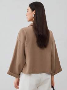 Dazy-Less Women's Loose Casual Business Style Short Sleeve Shirt Old Money Style Linen Preppy Tops - Camel - View 5