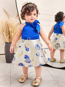 SHEIN Babygirl 花卉图案拼布优雅可爱夏装