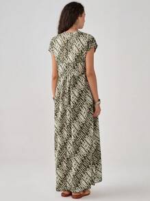 Florisole Women's Bohemian Green V-Neck Fringe A-Line Dress, Spring/Summer - Multicolor - View 6