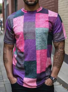 Manfinity Homme Men's Round Neck Simple Fashionable Short Sleeve T-Shirt, Suitable For Summer - Multicolor - View 3