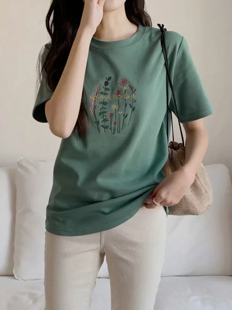 Floral Print Tee NO PAIN NO GAIN,Graphic Tees Easter