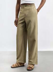 Maija 男士休闲通勤条纹西装裤 - 綠色 - 查看 2