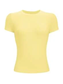 INAWLY Tricou casual cu mânecă scurtă, cu gât rotund, de culoare uni - Galben - Vizualizare 3