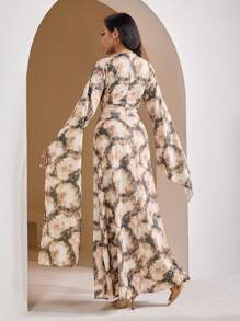 Veilorie Váy dài tay loe in họa tiết nhuộm loang thanh lịch theo phong cách Ả Rập cho nữ, kín đáo - Nhiều màu - Xem 4