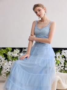 MOTF Soiréza MESH RUFFLE LAYERED COCKTAIL PARTY DRESS - Blue - View 6