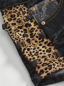 ROMWE J-Fashion Y2K Harajuku Gyaru Y2K Dantela Patchwork cu talie joasa incrucisata Retro Skinny cu talie super joasa femei pantaloni scurți din denim