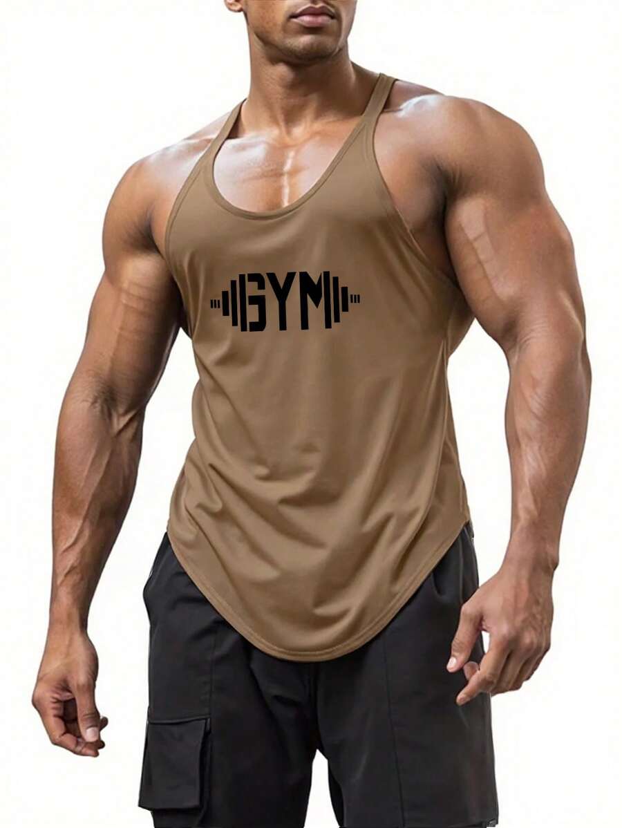 Manfinity Homme Men's Simple Fashion Tank Top, Suitable For Summer Gym Men Clothes Gym Tops Men Workout Tops Men - Khaki - View 1