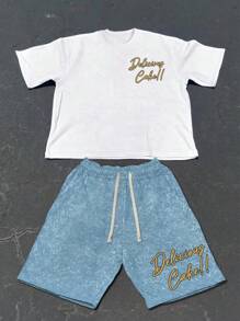 Manfinity EMRG Men's T-Shirt Set: Round Neck Short Sleeve Tee And Shorts, Minimalistic & Fashionable - Multicolor - View 2