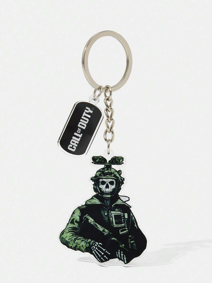 CALL OF DUTY X SHEIN Letter Black Cool Skeleton Pattern Acrylic Keychain Bag Charm Pendant - Multicolor - View 1
