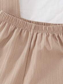 SHEIN 2 件套青少年男孩休闲衬衫 + 短裤基本款服装，春夏季 - 棕色 - 查看 7