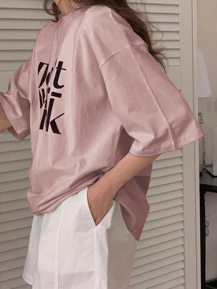Letter Graphic Drop Shoulder Tee Don't Overthink Oversized T-Shirt