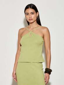 AiiRZ 露背套装罗纹针织短款上衣长裙两件套夏季晚会场合高腰及地紧身套装