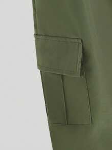 SHEIN Conjunto de 2 piezas para niñas preadolescentes con camiseta de cuello redondo de manga corta de unicolor y pantalones largos utilitarios